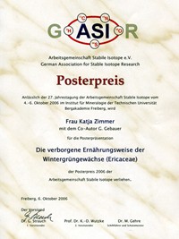 Urkunde zum ASI-Posterpreis 2006 von Katja Zimmer
